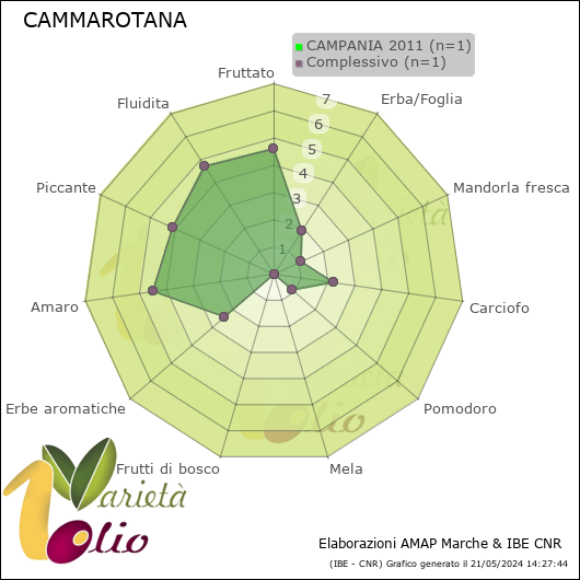 Profilo sensoriale medio della cultivar  CAMPANIA 2011